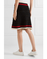 Gucci Ribbed Knit Trimmed Boucl Tweed Mini Skirt Black