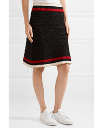 Gucci Ribbed Knit Trimmed Boucl Tweed Mini Skirt Black