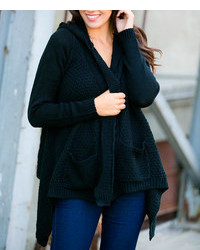 Black Corin Cable Knit Open Cardigan