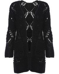 Hollow Pocketed Black Knitted Cardigan