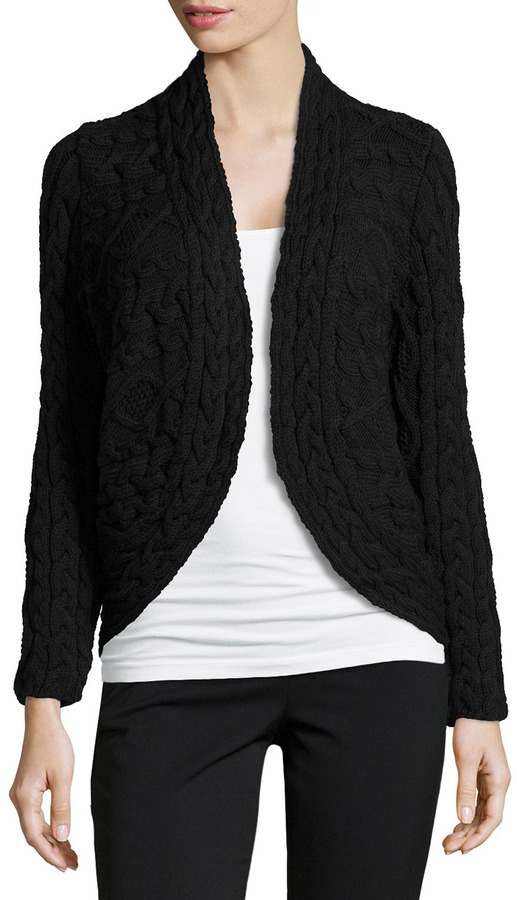 Lafayette 148 New York Mixed Cable Knit Striped Cardigan Sable | Where ...