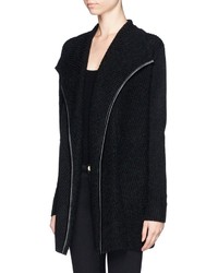 Nobrand Leather Trim Wool Cashmere Open Cardigan