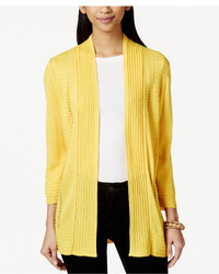 NY Collection Ribbed Trim Pointelle Open Cardigan