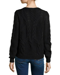 Halston Heritage Long Sleeve Cable Knit Wool Sweater Black