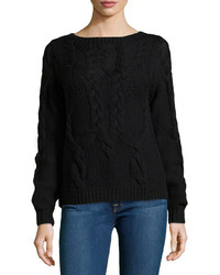 Halston Heritage Long Sleeve Cable Knit Wool Sweater Black
