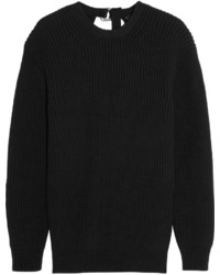 Alexander Wang Split Back Ribbed Cotton Blend Sweater Black