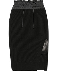 Sacai Luck Shell Trimmed Ribbed Wool Skirt