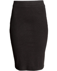 H&M Ribbed Jersey Skirt Black Ladies