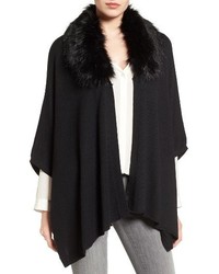 Nordstrom Knit Poncho With Faux Fur Collar