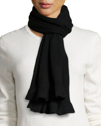 Neiman Marcus Cashmere Jersey Knit Ruffled Scarf Black
