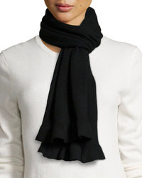 Neiman Marcus Cashmere Jersey Knit Ruffled Scarf Black
