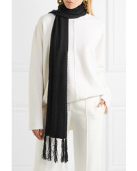 Frame Fringed Cable Knit Wool And Cashmere Blend Scarf Black