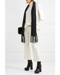 Frame Fringed Cable Knit Wool And Cashmere Blend Scarf Black