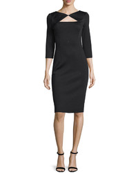 St. John Collection Sequined Knit 34 Sleeve Dress Caviar