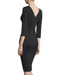 St. John Collection Sequined Knit 34 Sleeve Dress Caviar