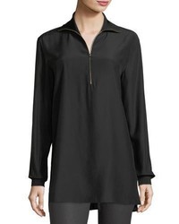 Lafayette 148 New York Daryn Long Sleeve Silk Blouse W Knit Combo Plus Size