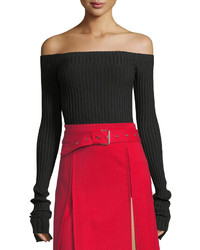 Helmut Lang Off The Shoulder Silk Rib Knit Pullover Sweater