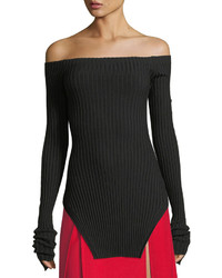Helmut Lang Off The Shoulder Silk Rib Knit Pullover Sweater