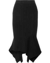 Michael Kors Michl Kors Collection Ribbed Knit Wool Blend Midi Skirt Black