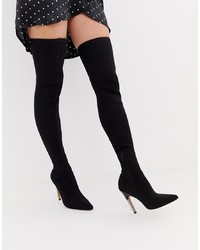 Black Knit Suede Over The Knee Boots