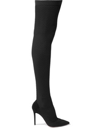 Gianvito Rossi 105 Suede And Honeycomb Knit Over The Knee Sock Boots