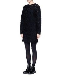 Nobrand Carded Yarn Floral Knit Wool Alpaca Sweater Dress