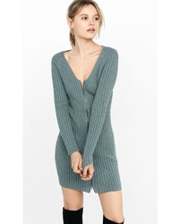 Engineered Rib Zip Front Sweater Dress