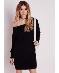 Missguided Ayvan Off Shoulder Knitted Sweater Dress Black