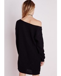 Missguided Ayvan Off Shoulder Knitted Sweater Dress Black