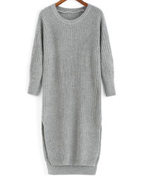 Slit High Low Grey Sweater Dress