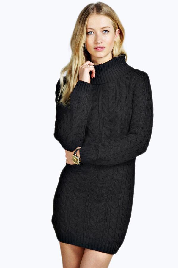 black roll neck knitted dress