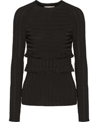Jason Wu Fringed Stretch Knit Sweater Black