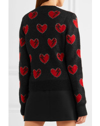 Saint Laurent Jacquard Knit Mohair Blend Sweater Black