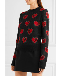 Saint Laurent Jacquard Knit Mohair Blend Sweater Black
