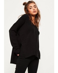 Missguided Black Slouchy Side Split Knit Sweater