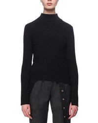 Proenza Schouler Spiral Knit Mock Neck Sweater Black