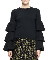 Co Tiered Sleeve Knit Sweater Black