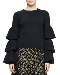 Co Tiered Sleeve Knit Sweater Black