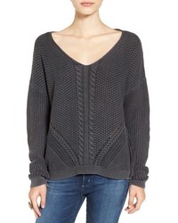 V Neck Cable Knit Pullover