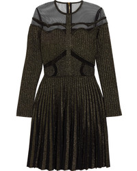 Elie Saab Metallic Stretch Knit And Tulle Mini Dress Black