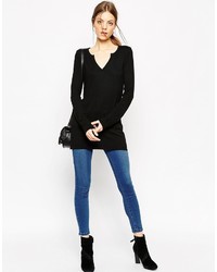 Asos Collection Flared Sleeve Tunic With Deep Notch V Neck In Knit