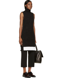 Calvin Klein Collection Black And White Ribbed Knit Arto Turtleneck