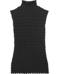 Carven Cable Knit Cotton Blend Turtleneck Top Black