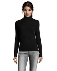 Hayden Charcoal And Yellow Cashmere Knit Turtle Neck Sweater
