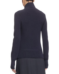 Chloé Chloe Military Ribbed Turtleneck With Buttons Black