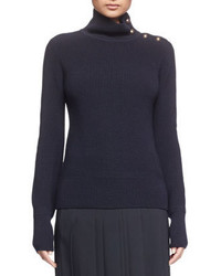 Chloé Chloe Military Ribbed Turtleneck With Buttons Black