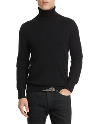 Tom Ford Classic Flat Knit Cashmere Turtleneck Sweater Black