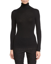 St. John Collection Cable Knit Turtleneck Sweater Caviar