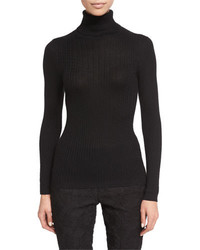 St. John Collection Cable Knit Turtleneck Sweater Caviar