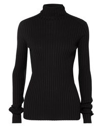 Victoria Beckham Ribbed Stretch Cotton Blend Turtleneck Sweater
